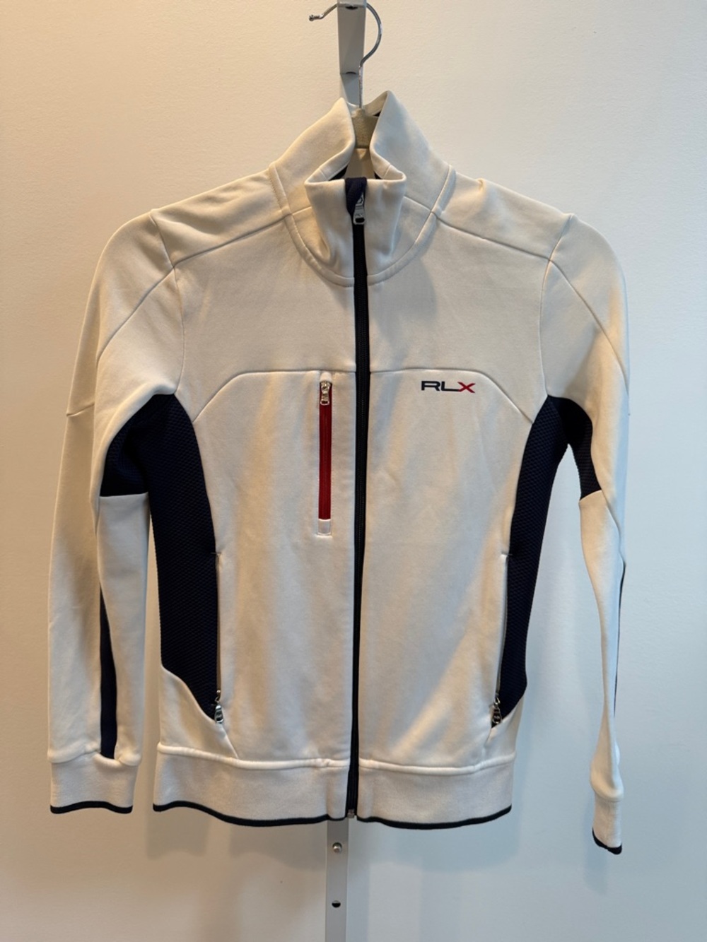 Vintage Ralph Lauren RLX White Navy Active Zip-Up Jacket Red Accent Size XS